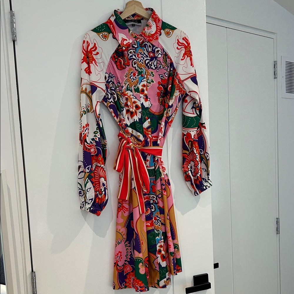 Vibrant Long Sleeve Dress with Artistic Print